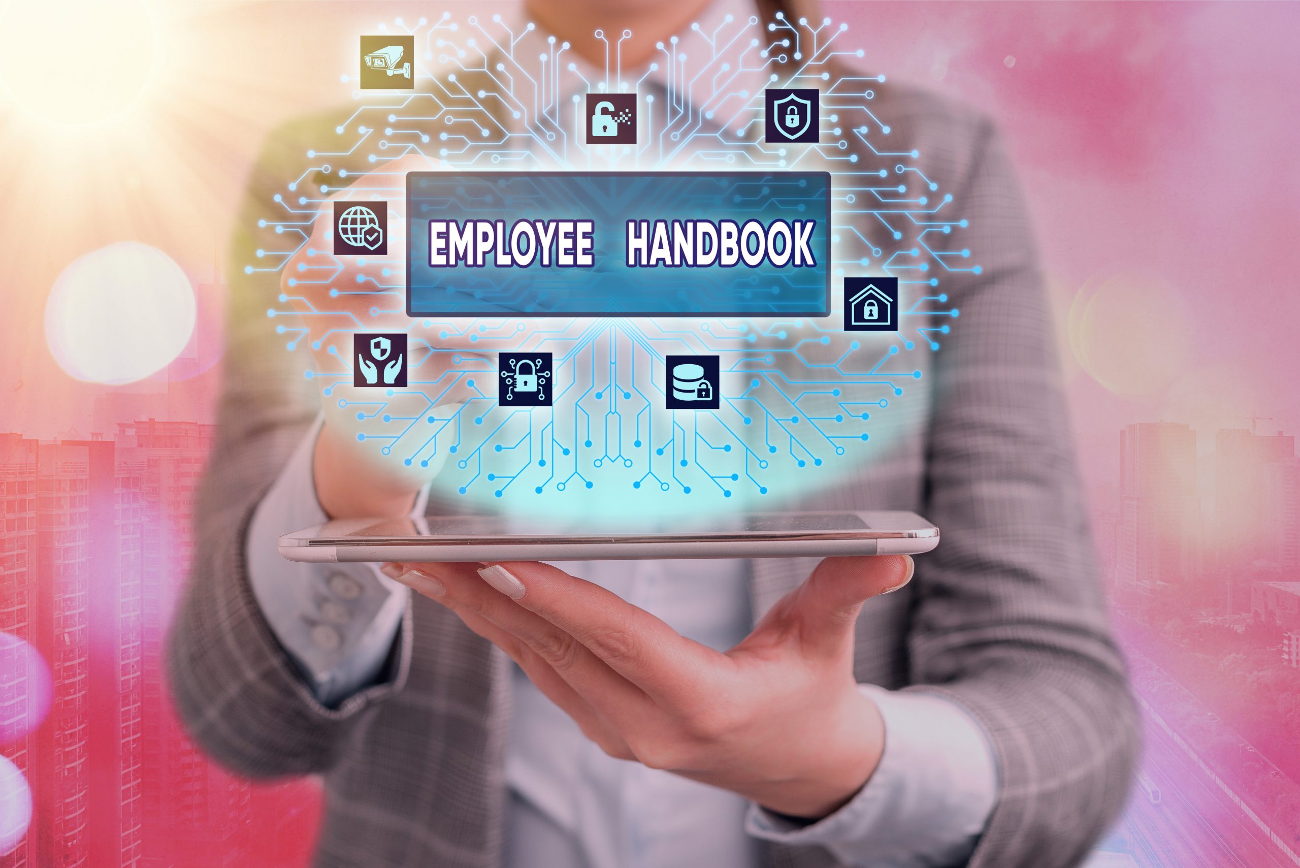 Conceptual hand writing showing Employee Handbook. Concept meaning Document that contains an operating procedures of company