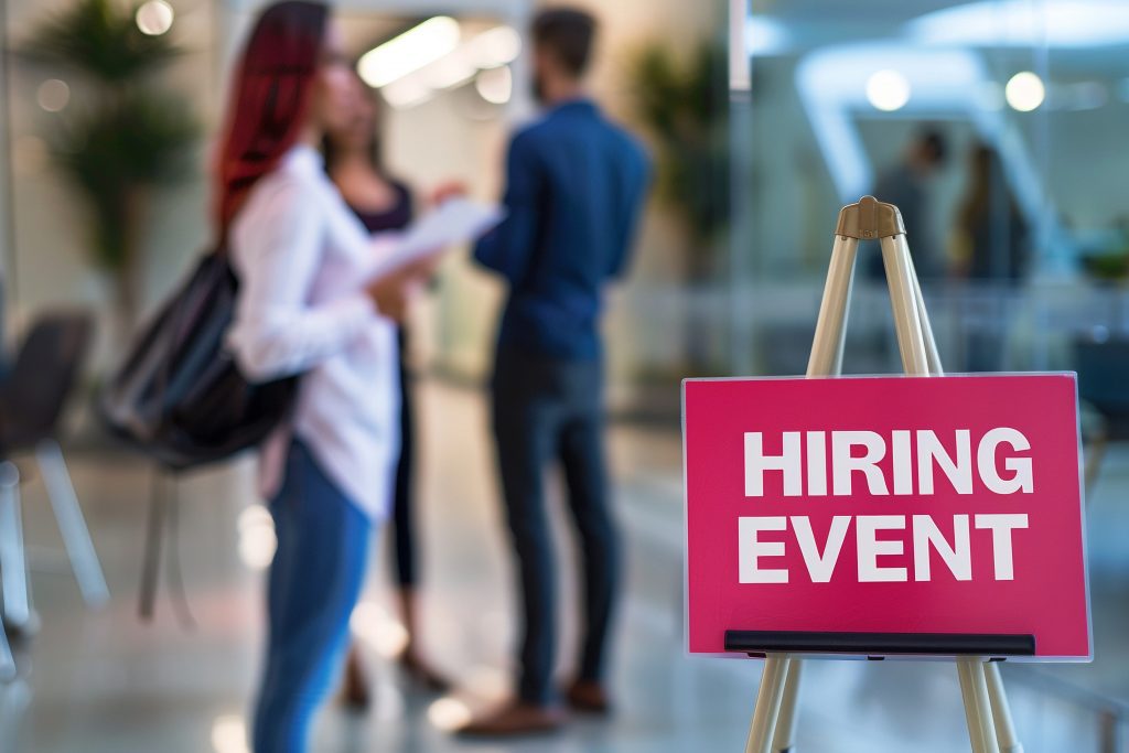 Hiring event sign at an event